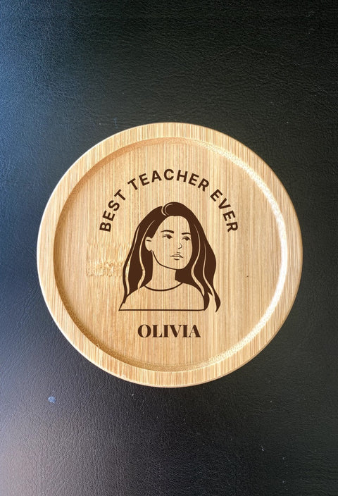 Custom Portrait Coffee Cup Coaster for Teachers - Personalised Message Engraved