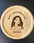 Custom Portrait Coffee Cup Coaster for Teachers - Personalised Message Engraved