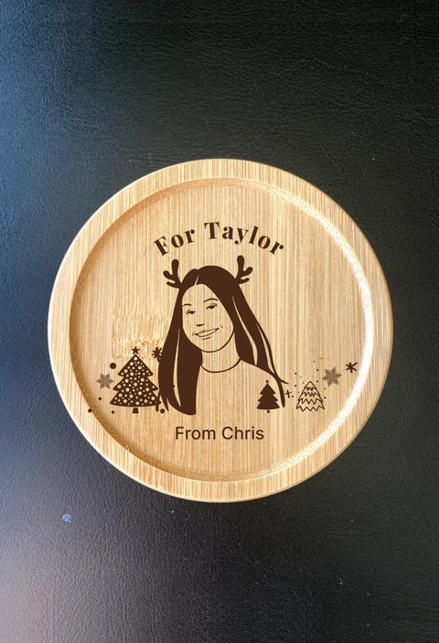 "Winter Portraits" Custom Engraved Wooden Coasters - Personalised Christmas Gifts