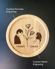 Custom engraved couple coasters with floral design, perfect for wedding gift