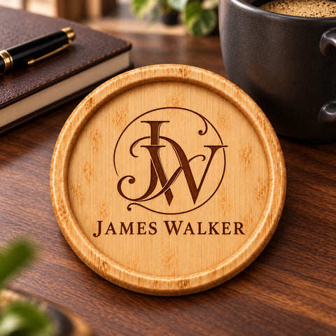 Personalised Monogram Wooden Coaster – Wedding & Engagement Gift