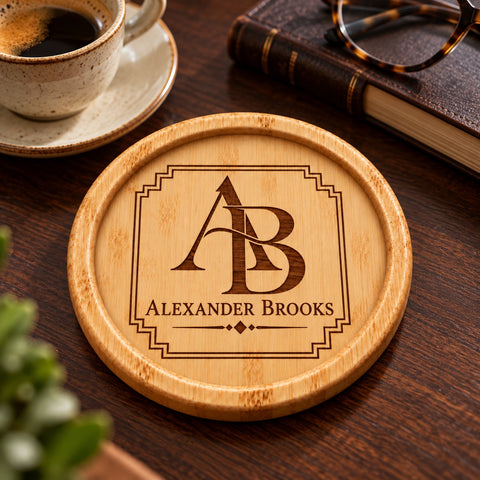 Personalised Monogram Wooden Coaster – Wedding & Engagement Gift