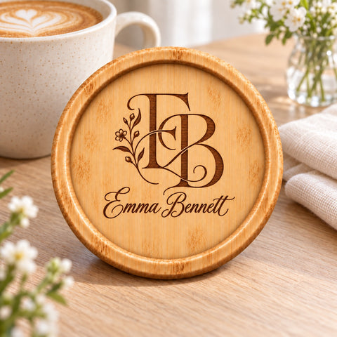 Personalised Monogram Wooden Coaster – Wedding & Engagement Gift