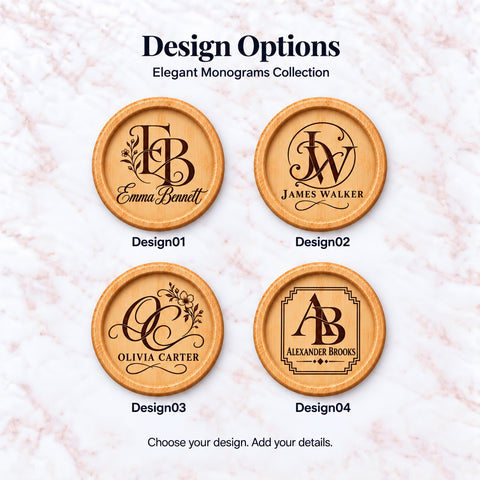 Personalised Monogram Wooden Coaster – Wedding & Engagement Gift