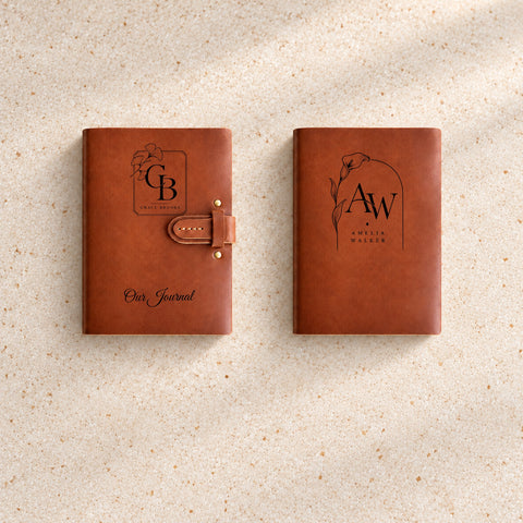 Four botanical monogram cover designs for a thick leather journal