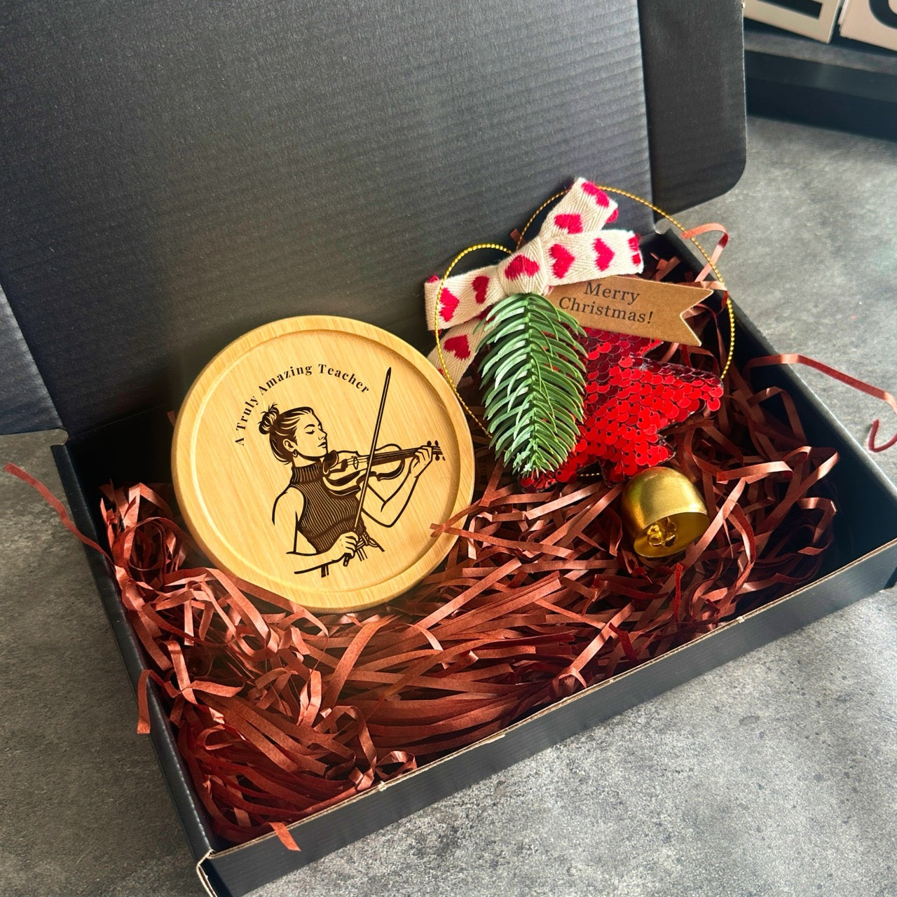 Personalised music gift box with coaster and ornament