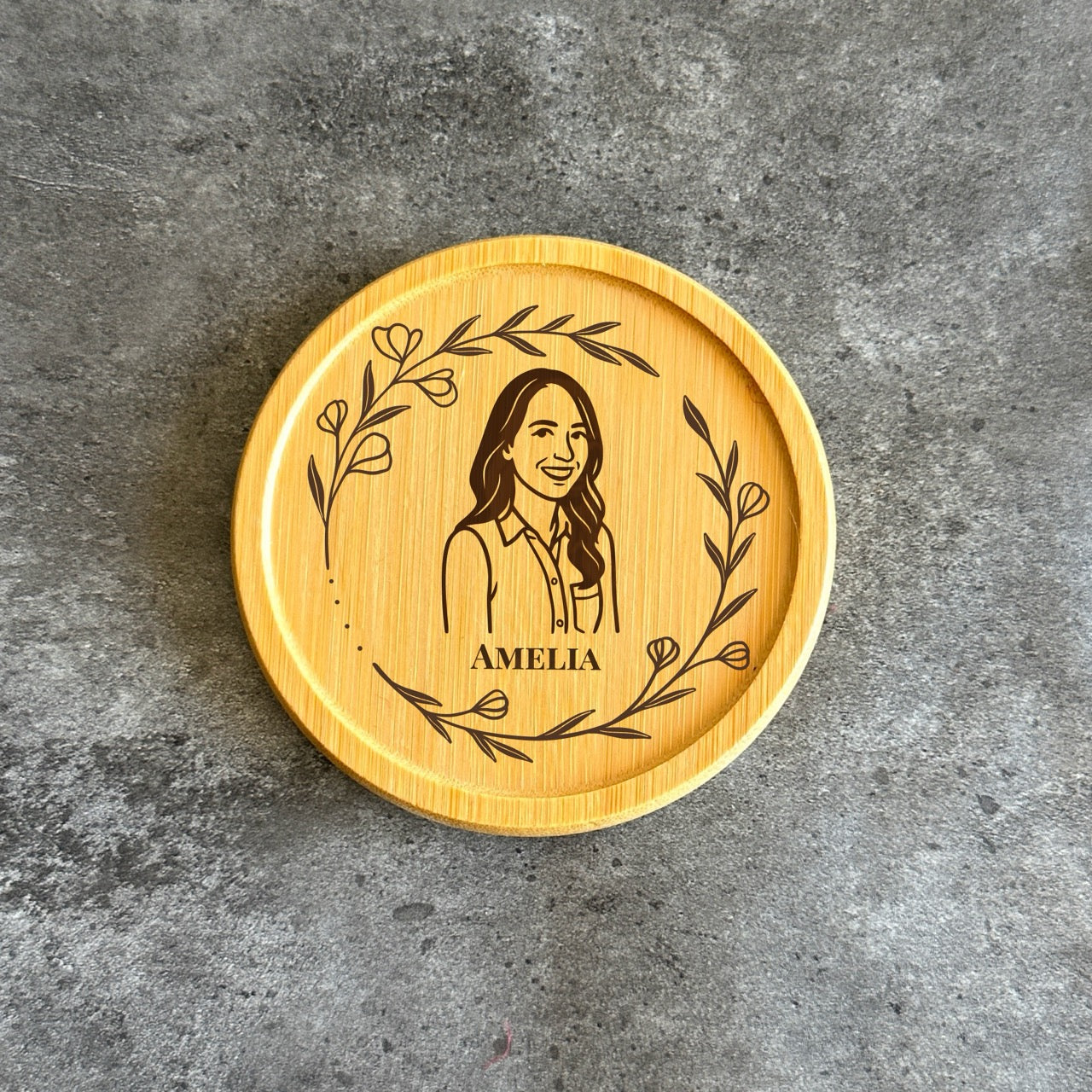 Wooden coaster gift for her with flower pattern