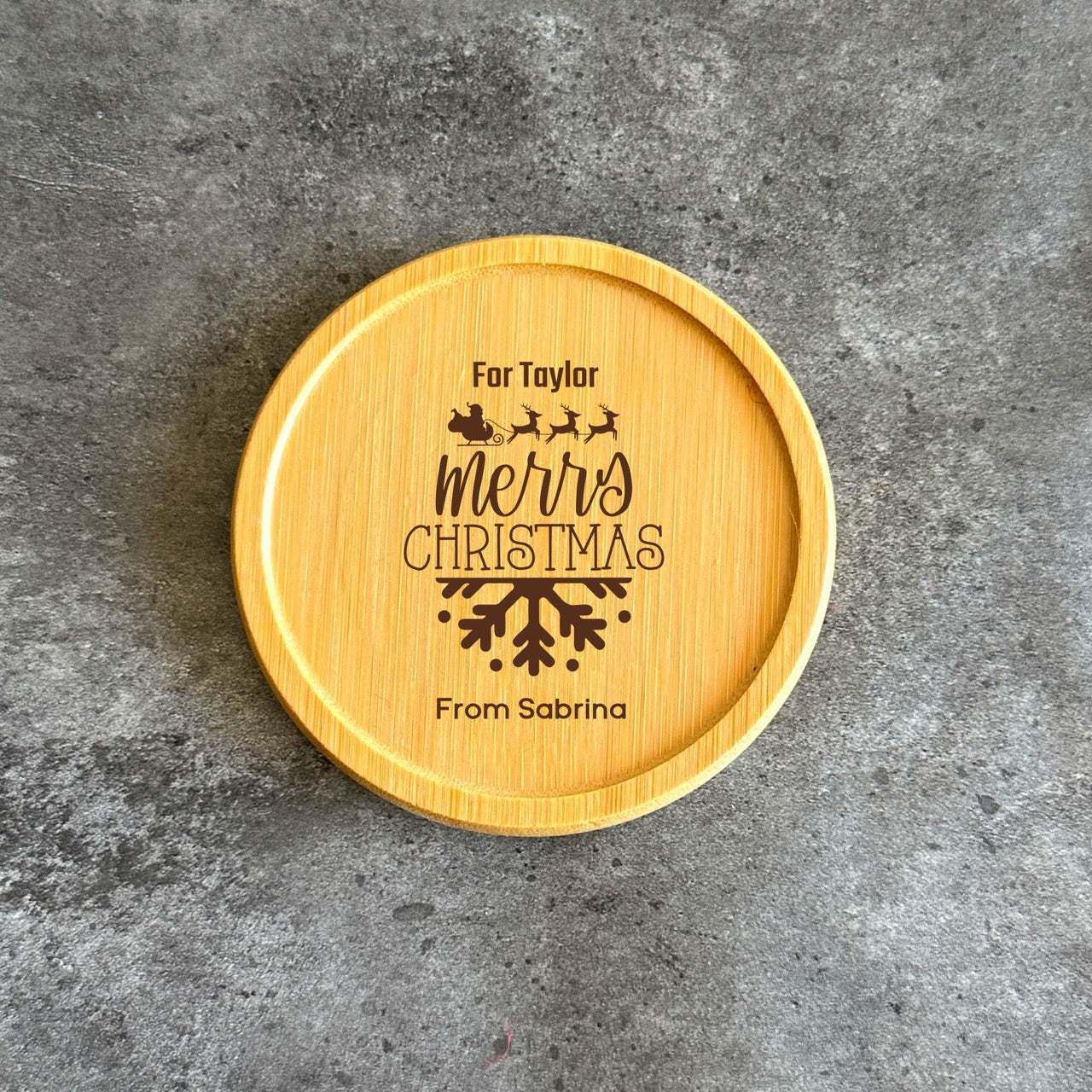 Custom bamboo coaster gift for Christmas