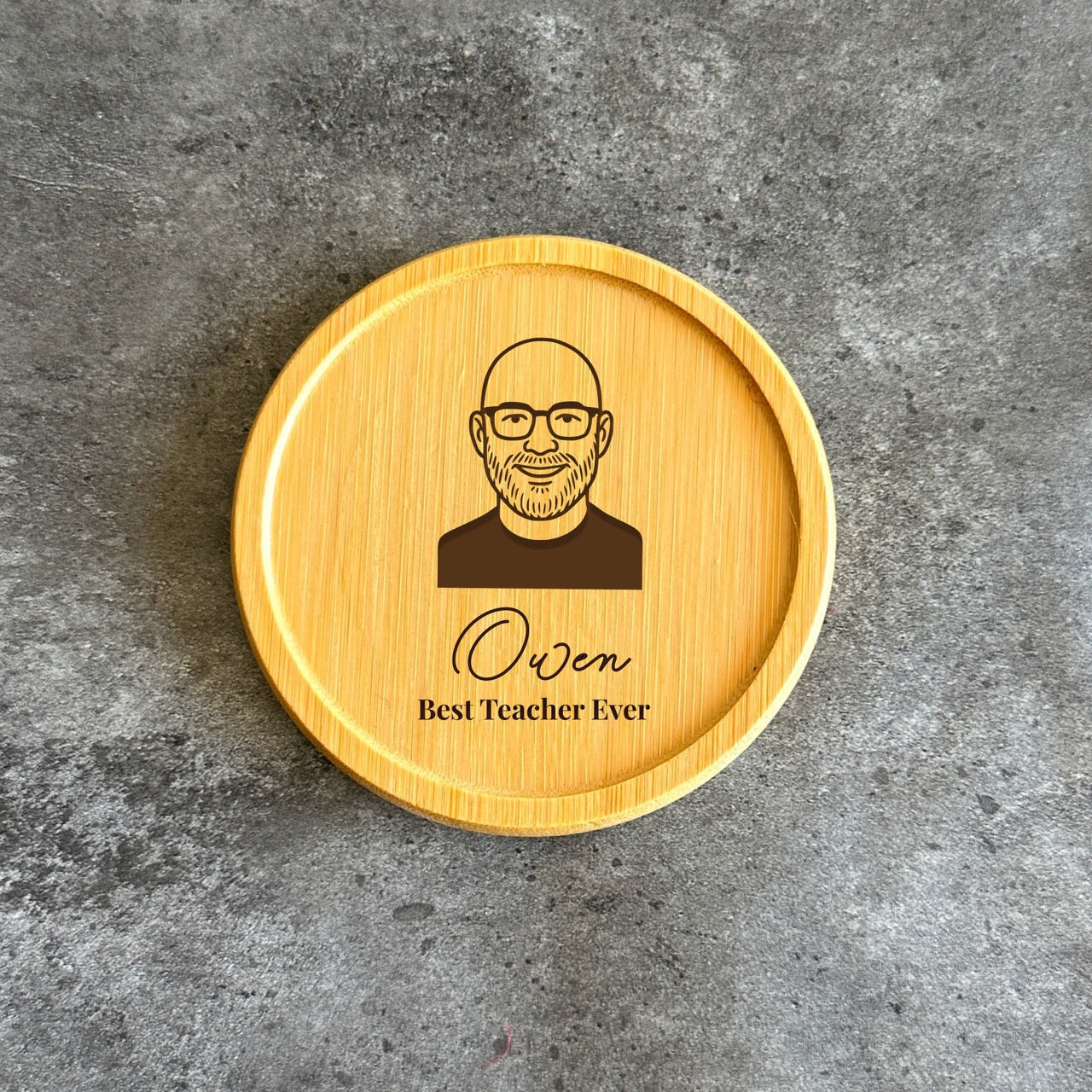 Teacher portrait line art engraved on coaster