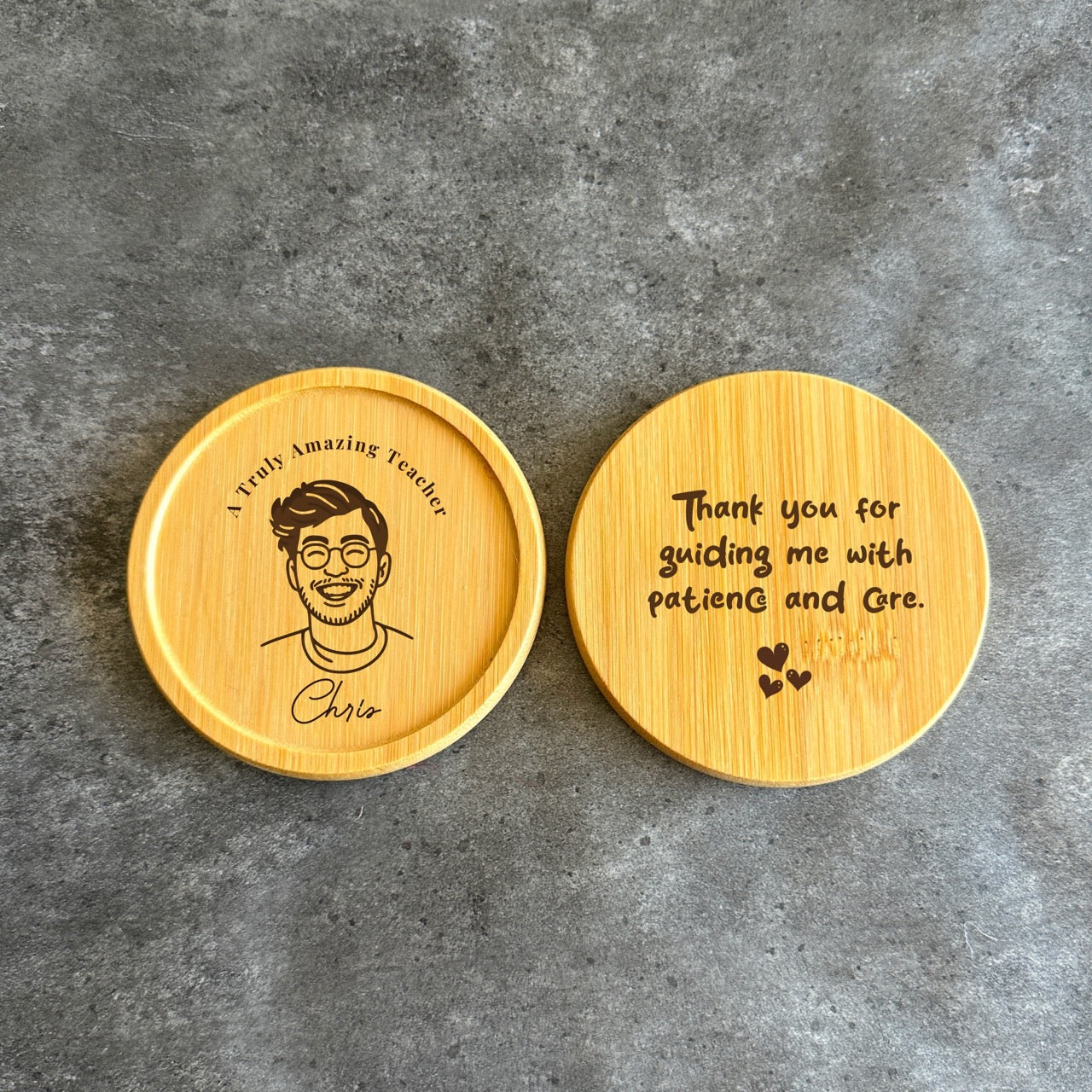 Thank-you teacher gift set with engraved coaster