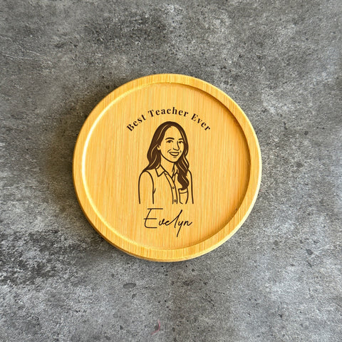 Custom wooden portrait coaster for teachers