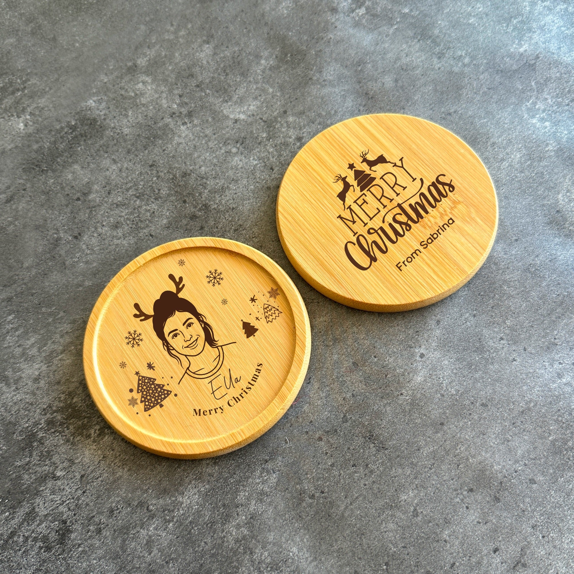 Engraved bamboo coaster keepsake for women