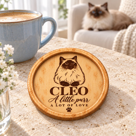 Personalised Cat Portrait Wooden Coaster