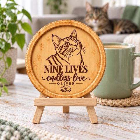 Personalised Cat Portrait Wooden Coaster