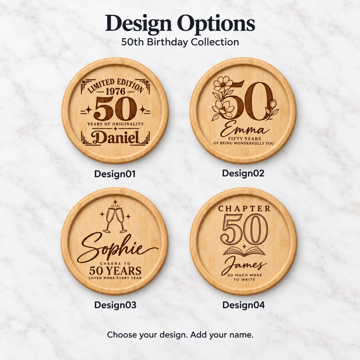 Personalised 50th Birthday Coaster – Engraved Bamboo Keepsake
