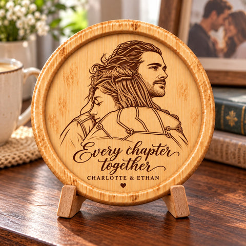 Personalised Couple Portrait Wooden Coaster – Our Story