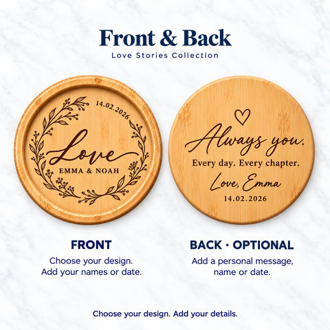 Personalised Couple Wooden Coaster – Love Stories
