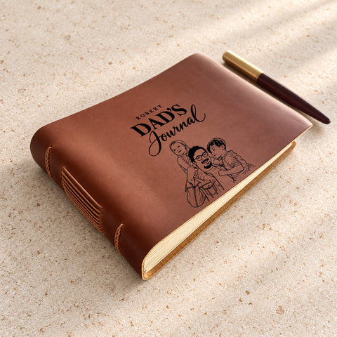 Personalized Leather Journal - Dad Daughter Portrait Gift