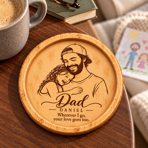 Personalised Dad & Child Portrait Wooden Coaster