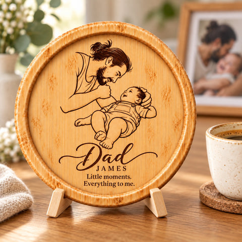 Personalised Dad & Child Portrait Wooden Coaster