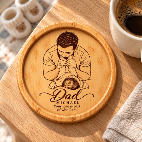 Personalised Dad & Child Portrait Wooden Coaster