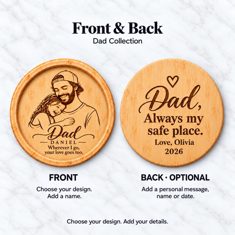 Personalised Dad & Child Portrait Wooden Coaster