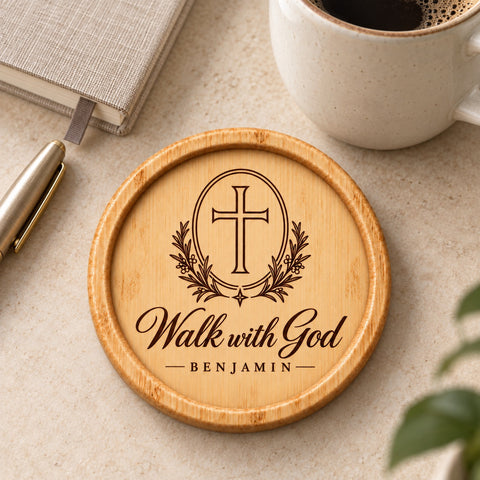 Personalised Christian Wooden Coaster – Faith & Prayer
