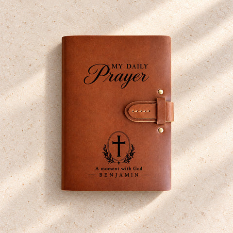 My Daily Prayer design with a cross in an oval frame, leafy branches and the name Benjamin.