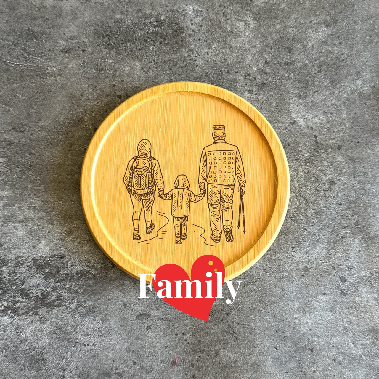 engraved family name coasters with Christmas design