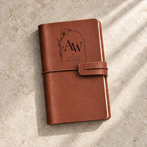 Personalised Refillable Leather Journal – Botanical Monogram