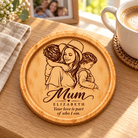 Personalised Wooden Coaster for Mum – Name & Message