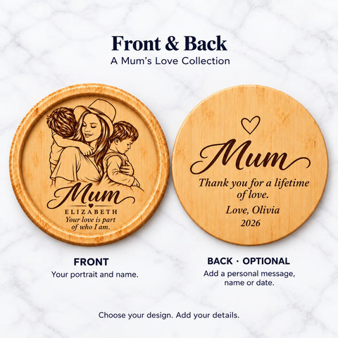 Personalised Wooden Coaster for Mum – Name & Message