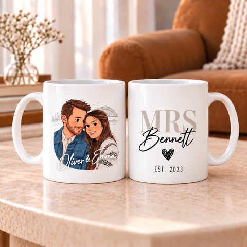 Personalised Couple Portrait Mug – Wedding & Anniversary Gift