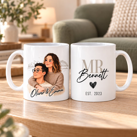 Personalised Couple Portrait Mug – Wedding & Anniversary Gift