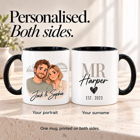 Personalised Couple Portrait Mug – Wedding & Anniversary Gift