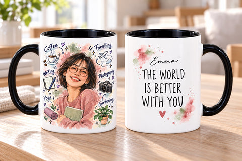 All About You – Personalised Watercolour Portrait Mug