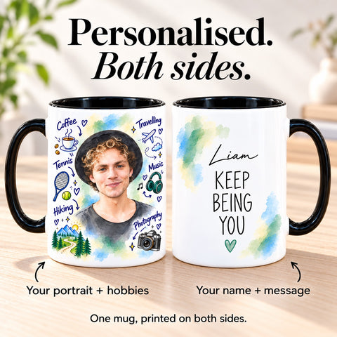 All About You – Personalised Watercolour Portrait Mug