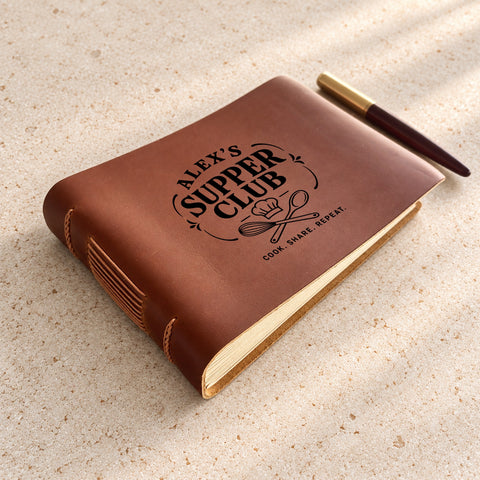 Personalised landscape leather notebook with a Cooking & Chef cover design