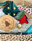 Custom Christmas Gift Box with Leather Pouch & Wooden Coasters & Christmas tree ornaments