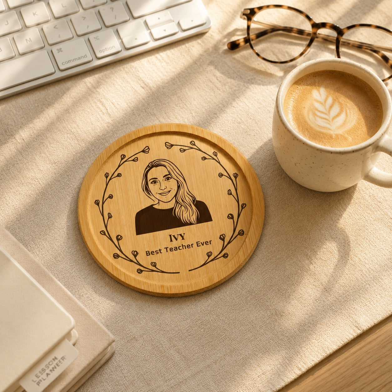 Personalised Floral Portrait Coaster