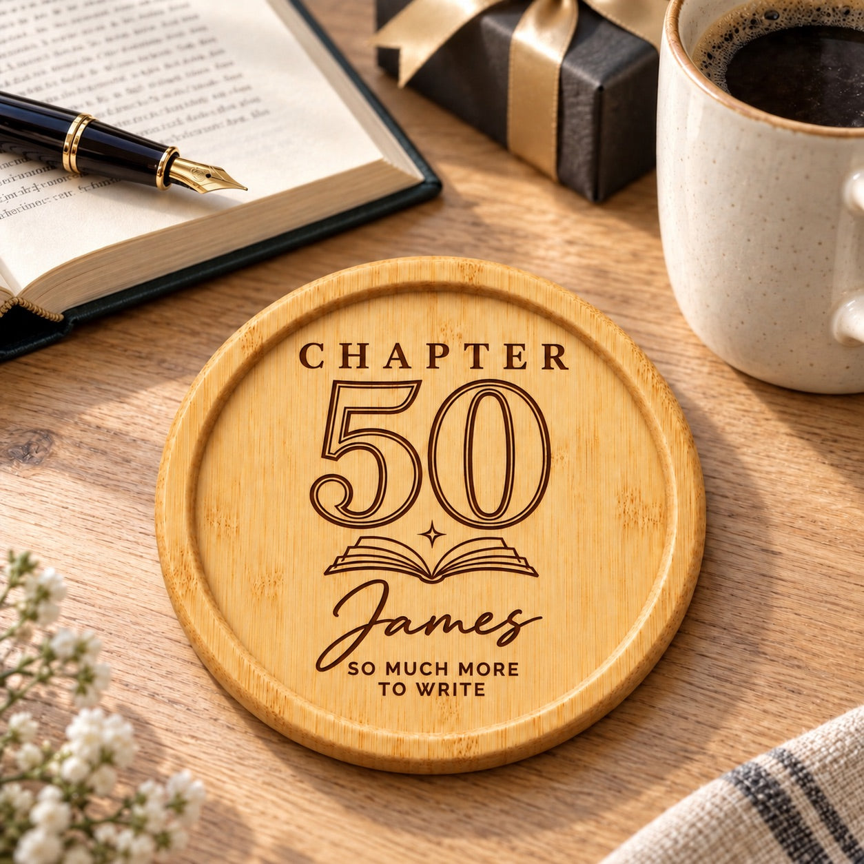 Personalised 50th Birthday Coaster – Engraved Bamboo Keepsake