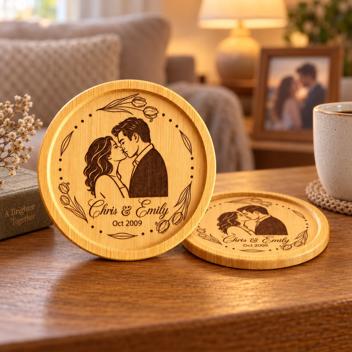 Personalised Couple Portrait Coaster – Anniversary Gift