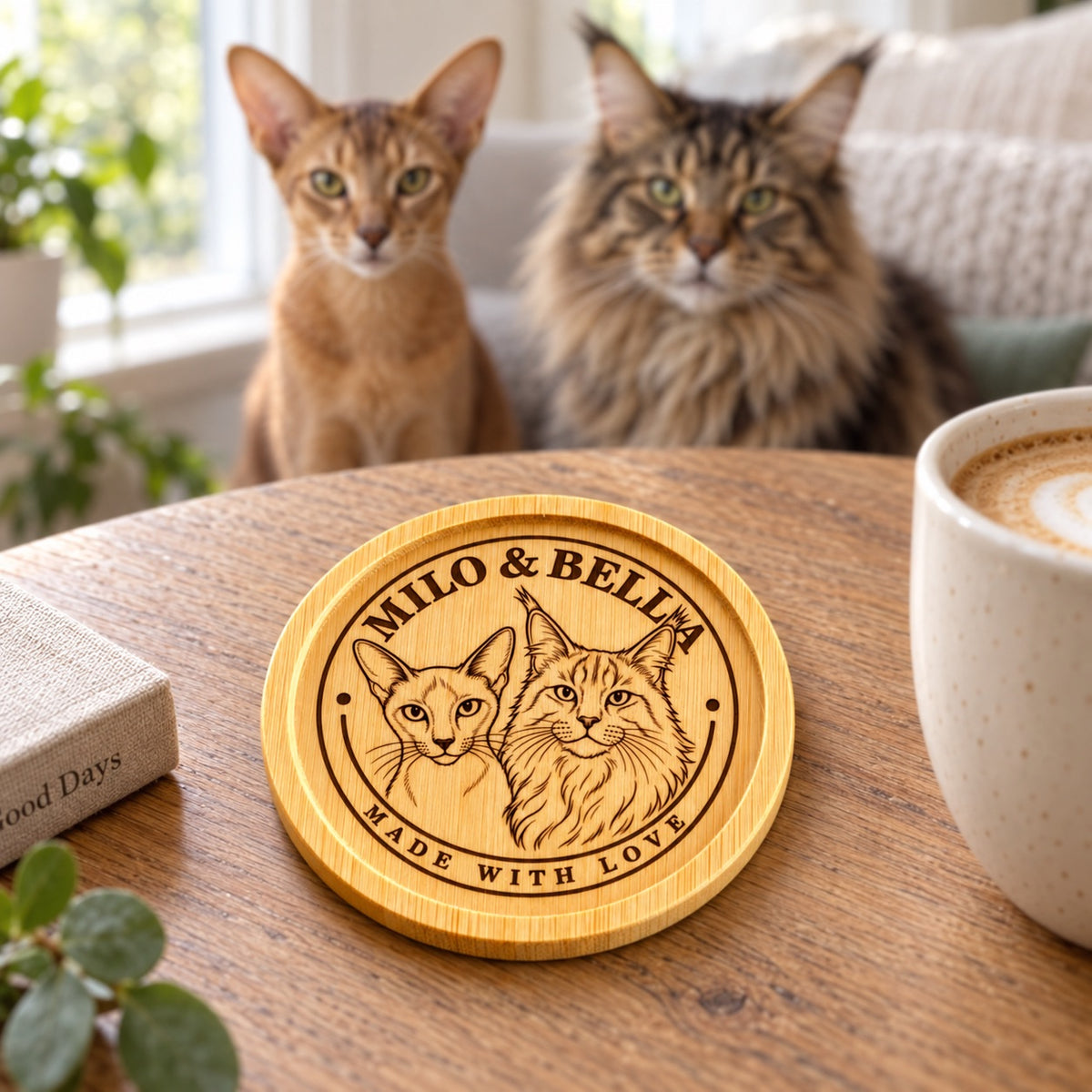 Personalised Cat Coaster – Custom Portrait Gift for Cat Lovers
