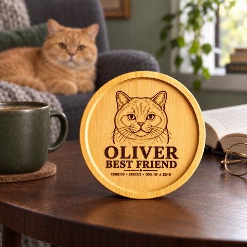 Personalised Cat Coaster – Custom Portrait Gift for Cat Lovers