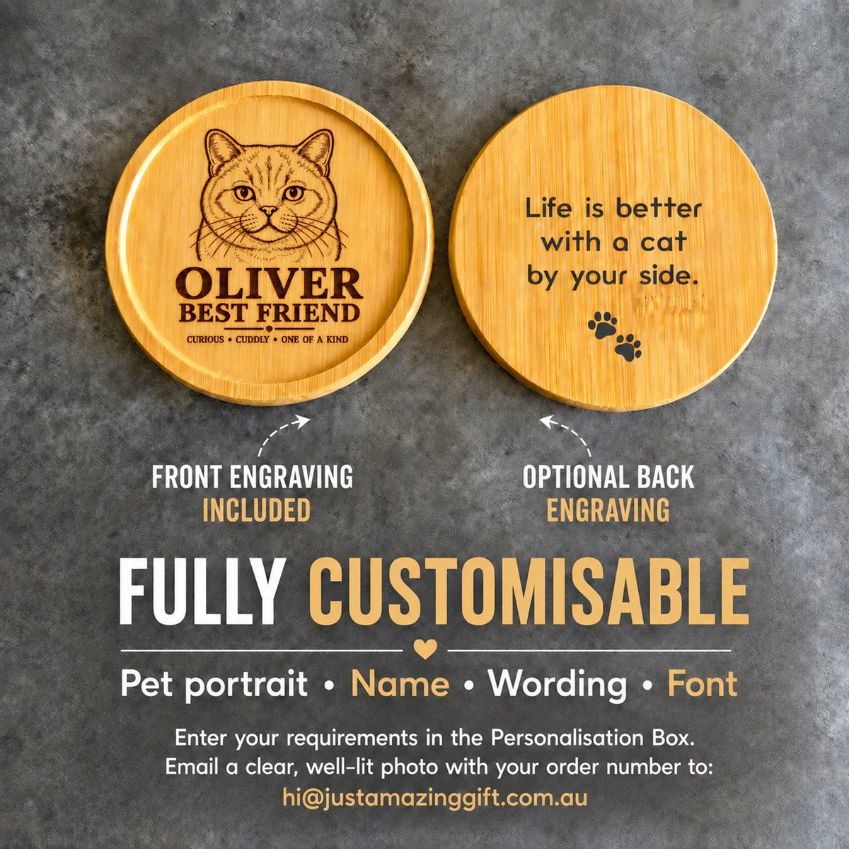 Personalised Cat Coaster – Custom Portrait Gift for Cat Lovers