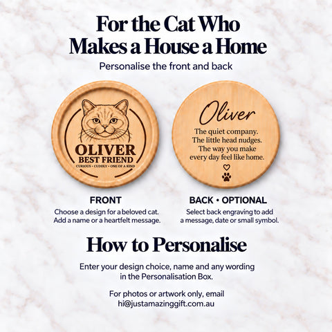 Personalised Cat Coaster – Custom Portrait Gift for Cat Lovers