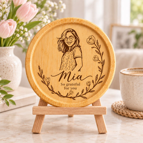 Personalised Floral Portrait Coaster – Birthday Photo Gift for Her