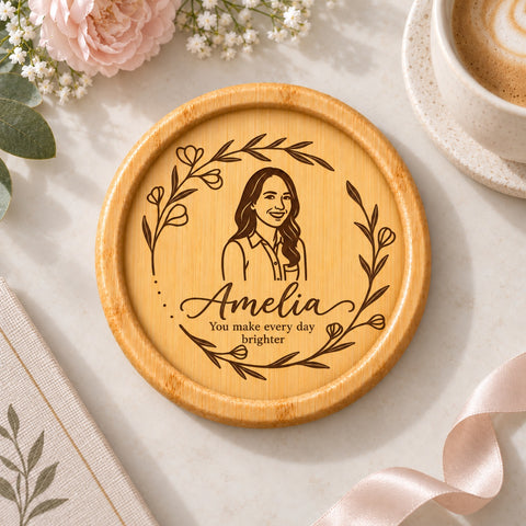 Personalised Floral Portrait Coaster – Birthday Photo Gift for Her