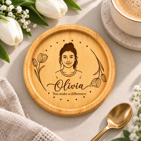 Personalised Floral Portrait Coaster – Birthday Photo Gift for Her