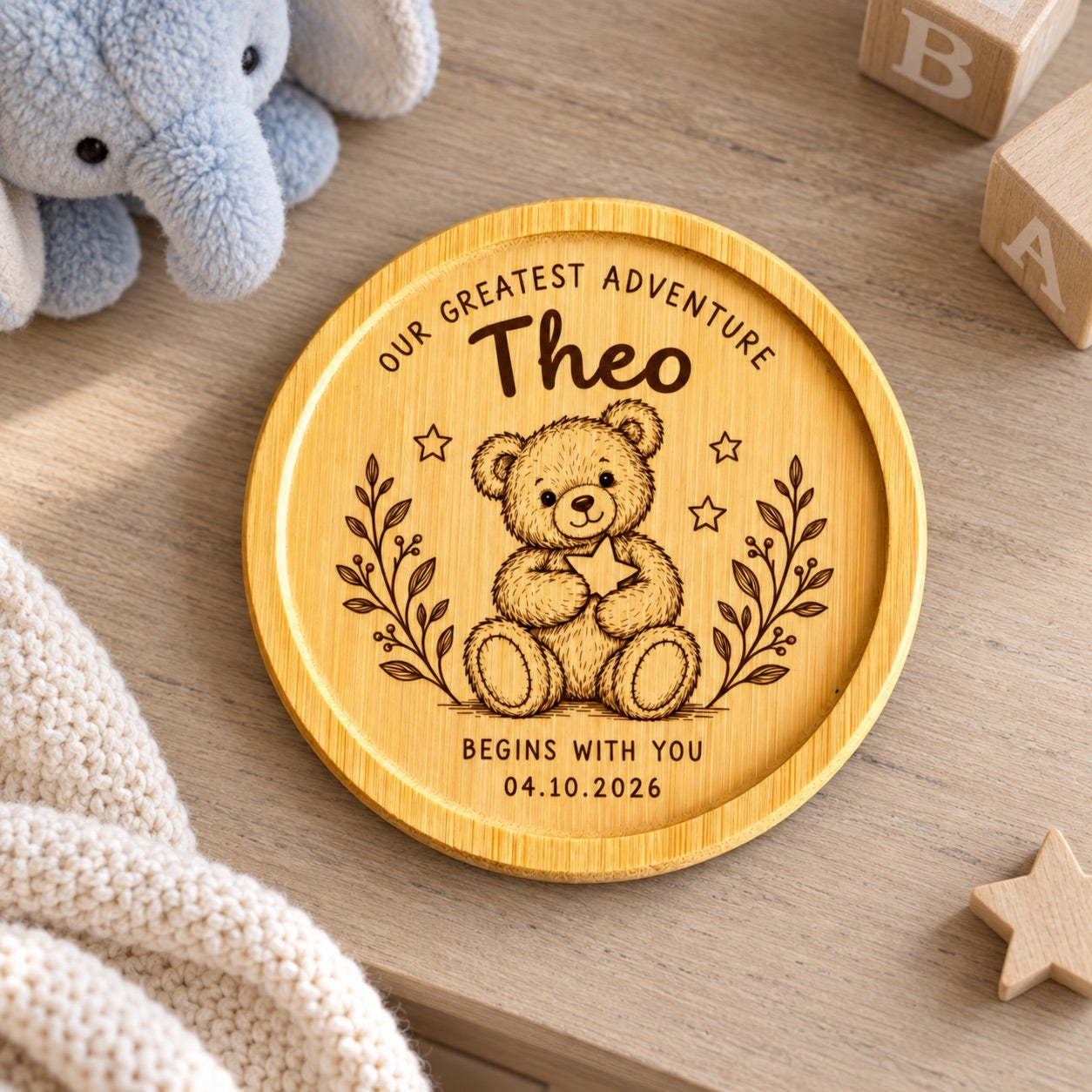 Personalised Baby Birth Keepsake Plaque – Newborn Announcement Disc